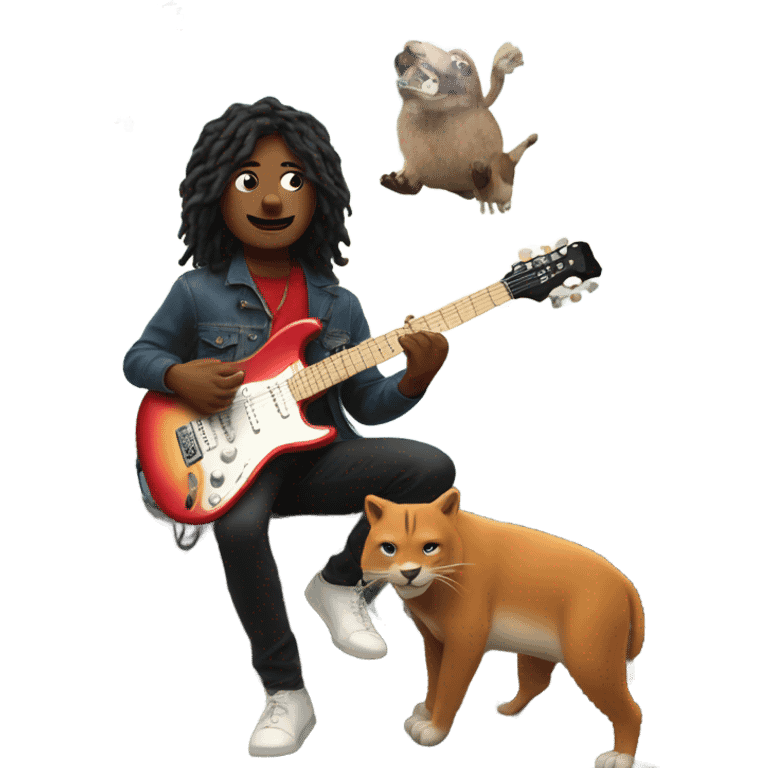 Me playing electric guitar from a mountain with animals watching emoji