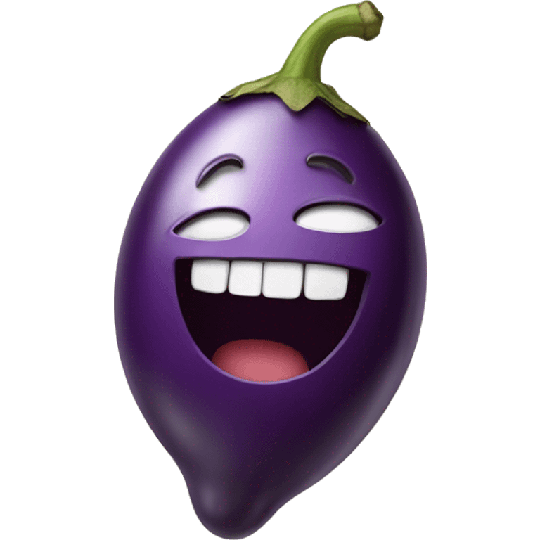 laughing smiley face holding an eggplant emoji