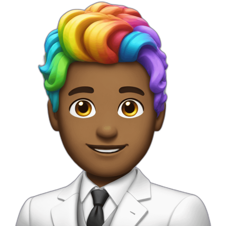 Posh-boy-with-white-suit-and-rainbow-unicorn-hair emoji