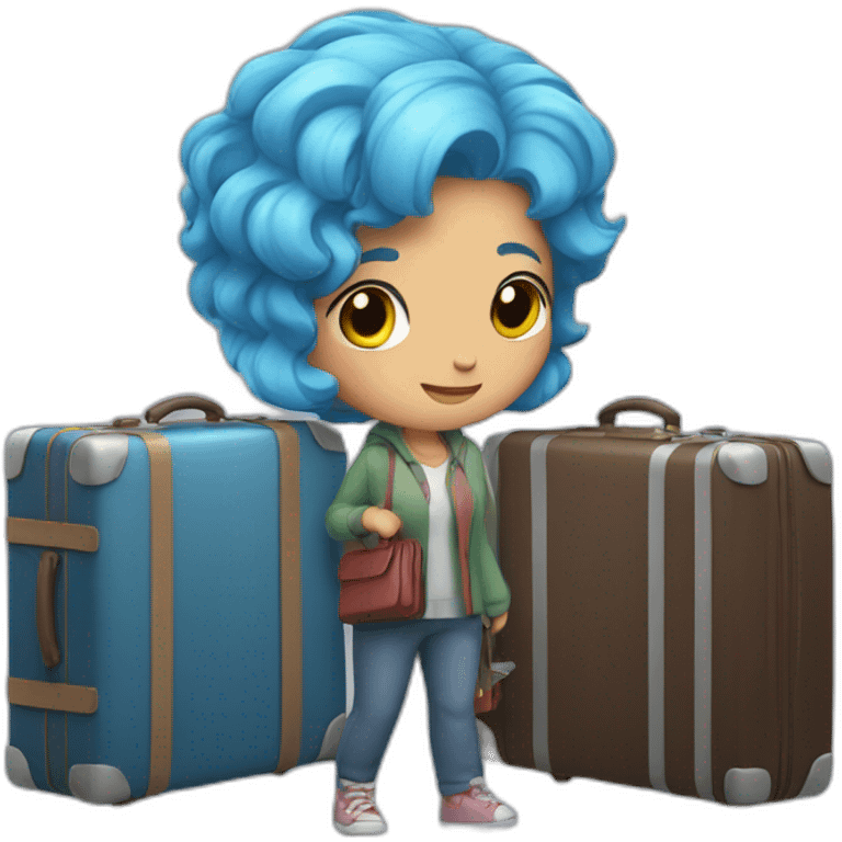 Blue-haired girl with two heavy suitcases emoji