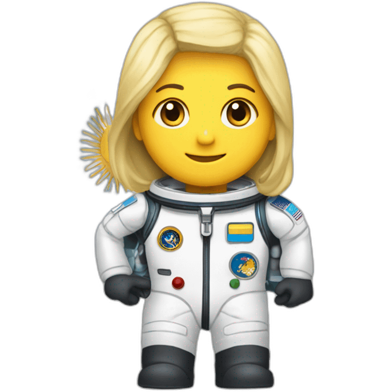 Un astronauta con cara de mujer rubia y la bandera argentina en su traje emoji