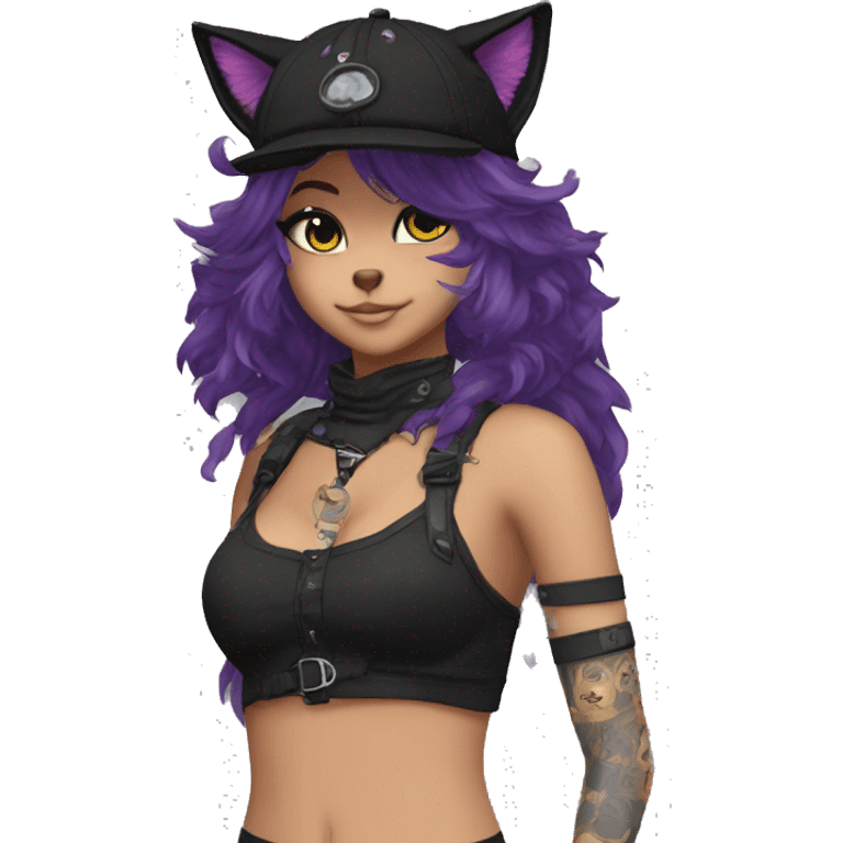 Edgy Beautiful Cool Anthro dark cat-fursona punk techwear fiddler hat emoji