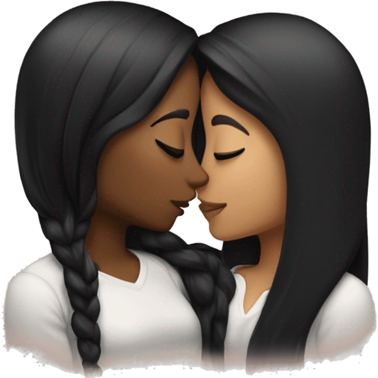 Lesbians with long black hair and white skin kissing passionately emoji