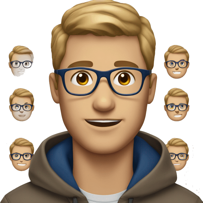 gay men light brown hair with glasses, blue eyes, look cute emoji