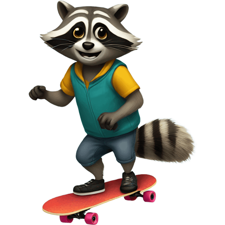 Raccoon riding skateboard emoji