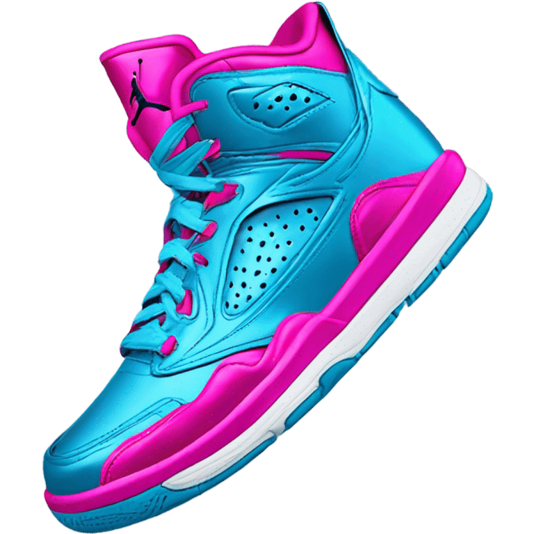 Realistic metallic sky blue and hot pink Jordan basketball sneakers. emoji