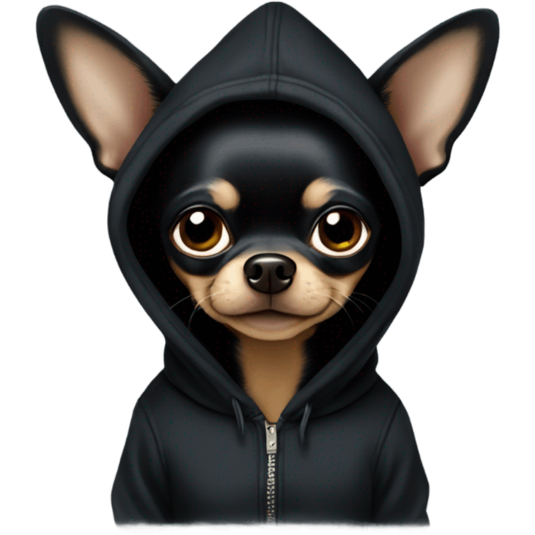 Black chihuahua in a black hoodie  emoji