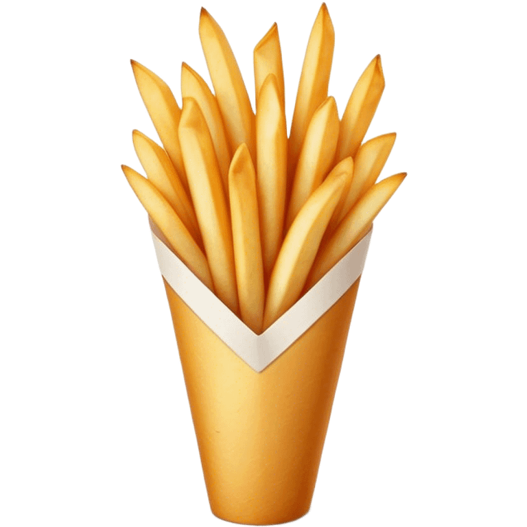 Belgian Fries Cinematic Realistic Belgian Fries Dish Emoji, depicted as a generous serving of crispy fries neatly presented in a white paper cone, rendered with vivid textures and appetizing, natural lighting. emoji