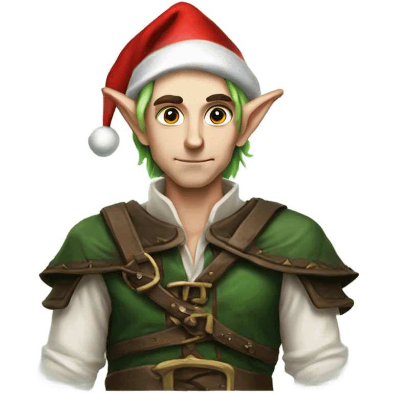 rogue male elf fantasy wearing santa hat emoji