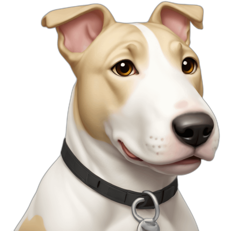 White bull terrier cross with light tan patch and pale nose emoji