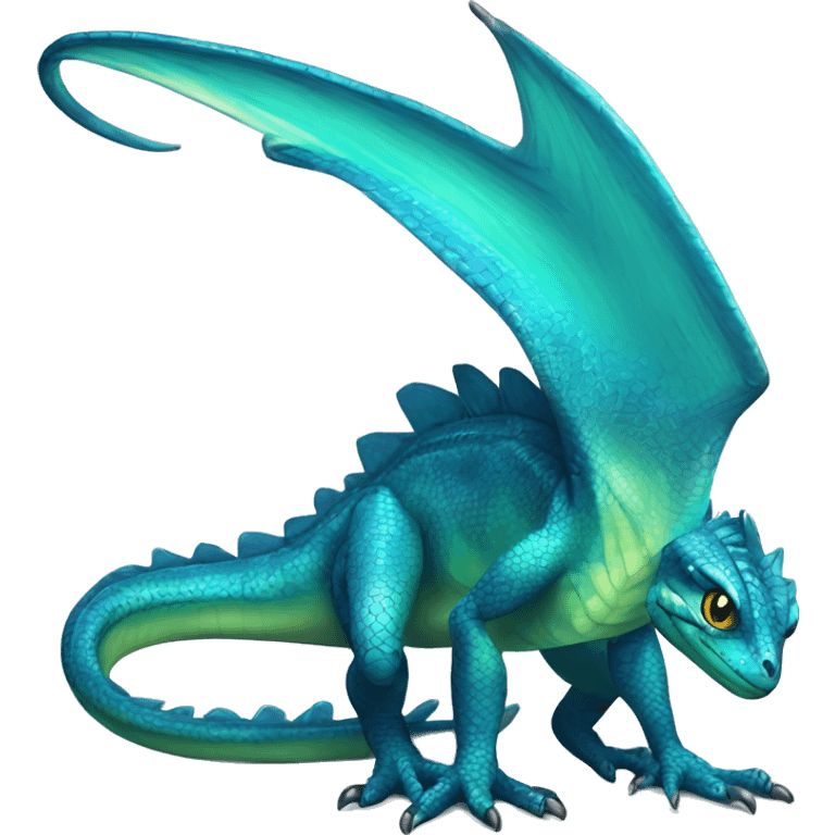 Cyan Shiny Lizard-Reptile-Raptor-Fakémon with dark-blue patterns Full Body emoji