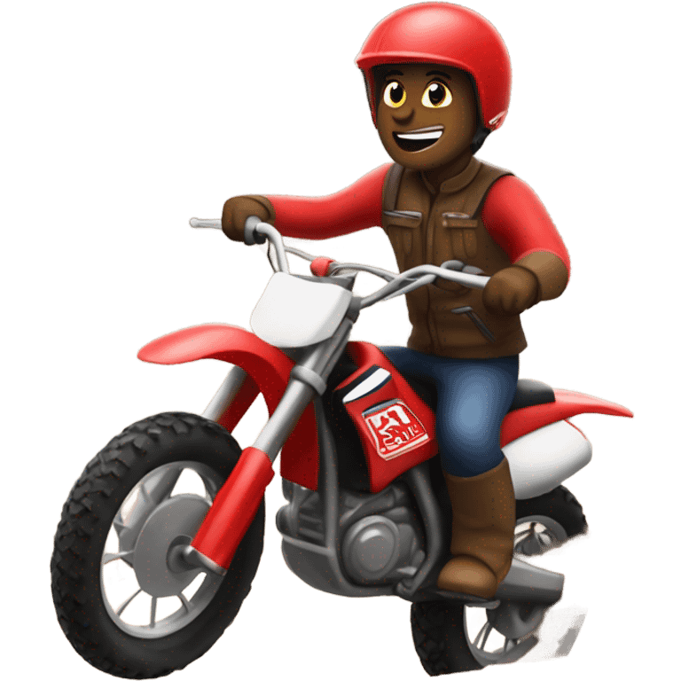 A word riding a red dirt bike emoji