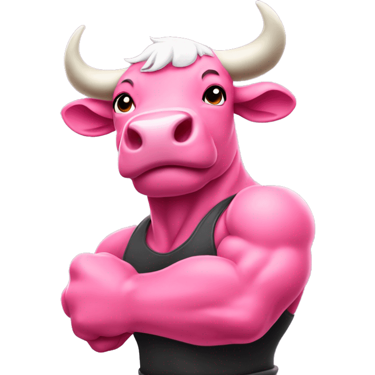 pink color Bull showing his muscles and giving a thumbsup emoji