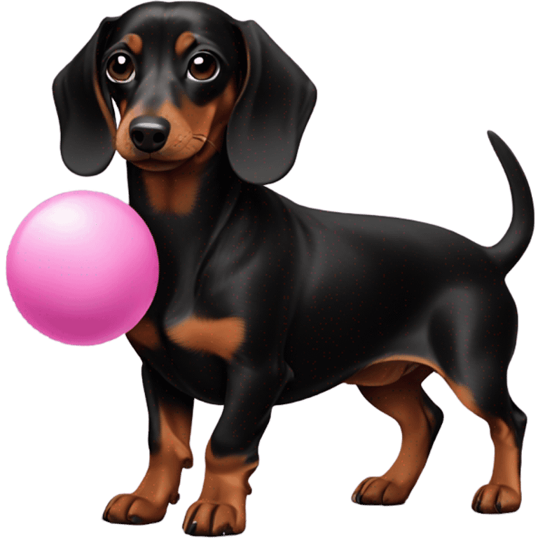 Black and brown dachshund with a pink ball emoji