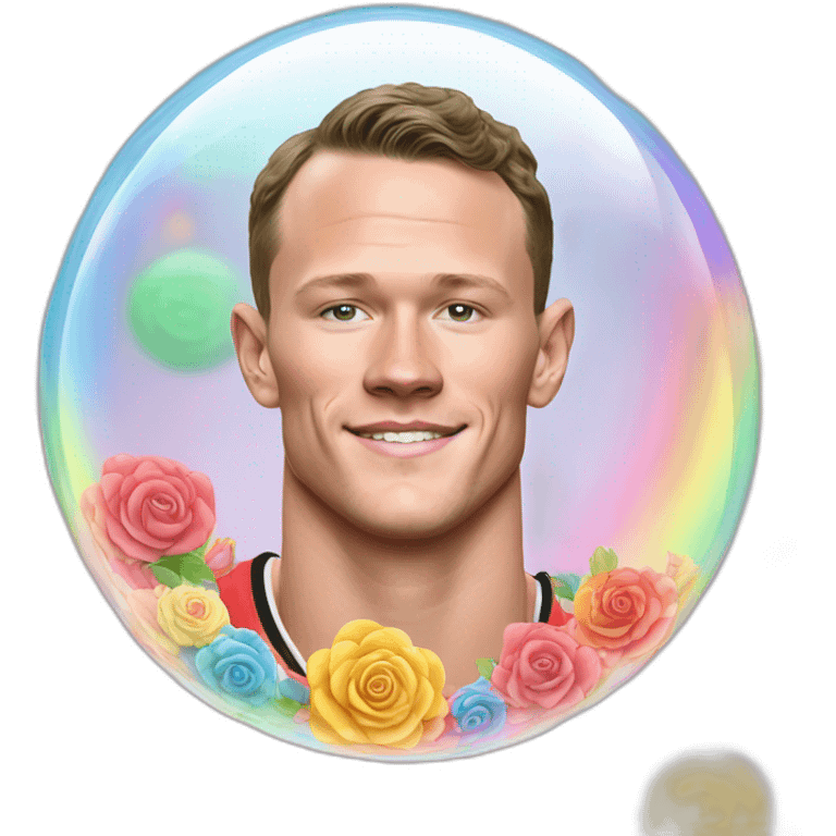 Jonathan Toews inside a rainbow bubble with pastel roses emoji