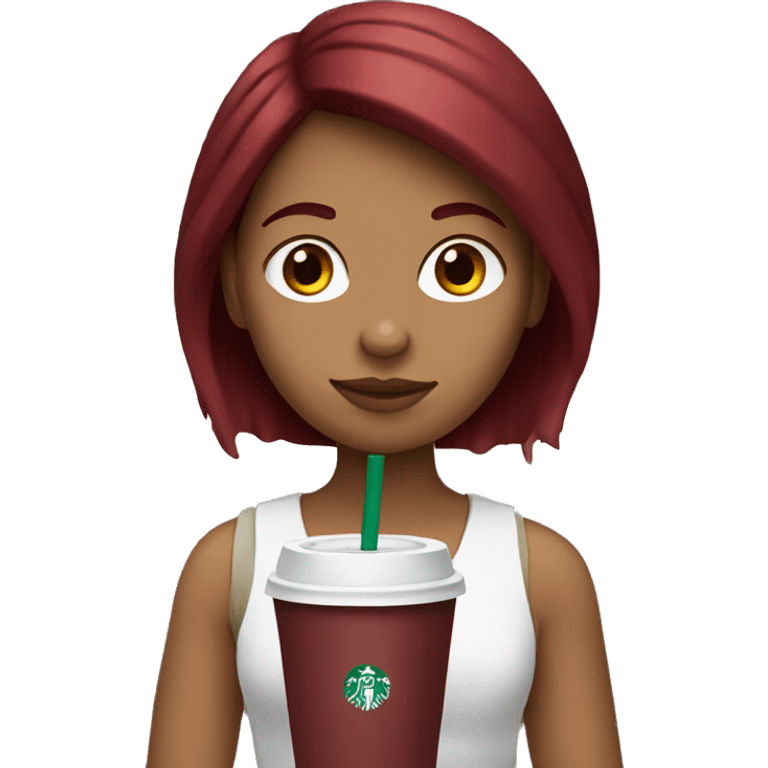 Burgundy haired girl, drinking Starbucks emoji