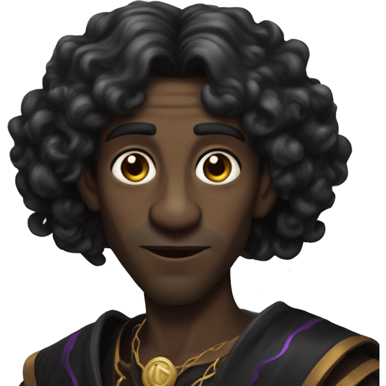  A black male high elf that is a witch fortune teller that has pointed ears with long black curly hair emoji