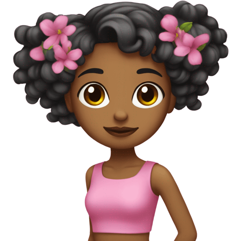 Chica de pelo negro peinandose con un peine rosa emoji