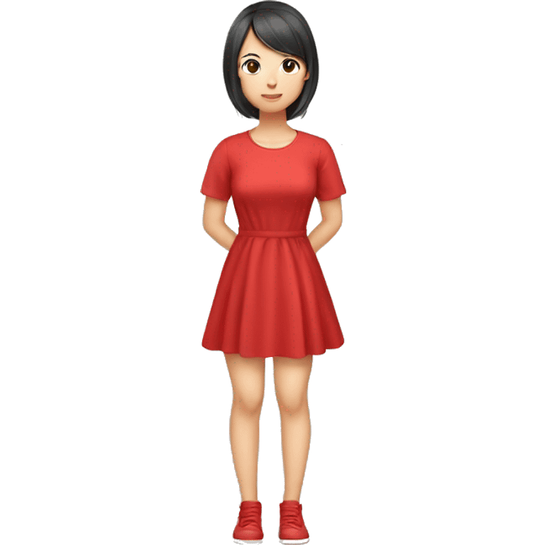 Red Cute dress, asian girl full body emoji