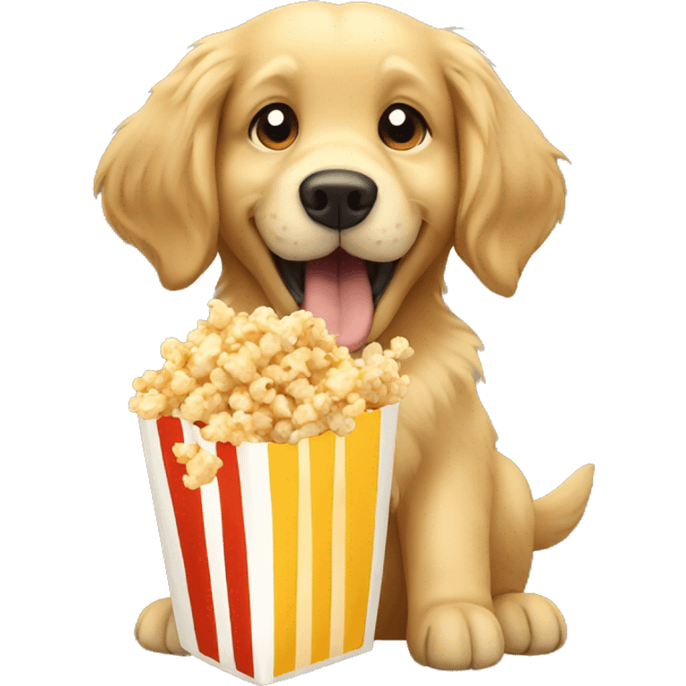 Golden retriever eating popcorn emoji