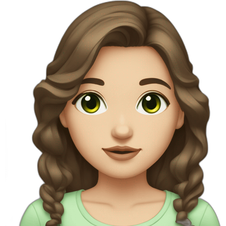 brown hair dark green eyes small nose thin brows wavy hair chubby cheeks girl emoji