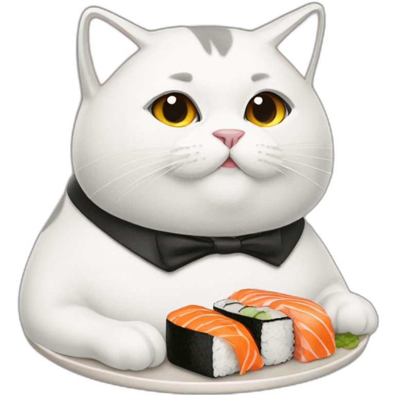 A fat tuxedo cat eating sushi  emoji