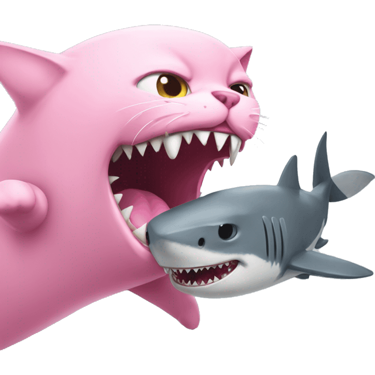 Pink cat attacking shark  emoji