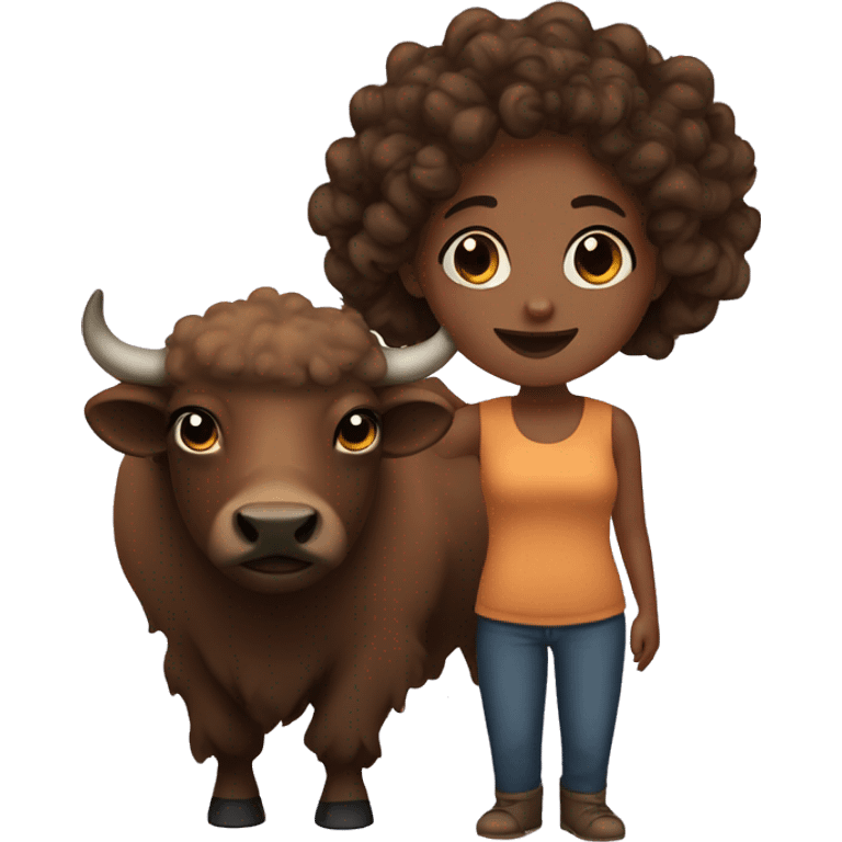 A brown buffalo with a face of a black girl with curly hair  emoji