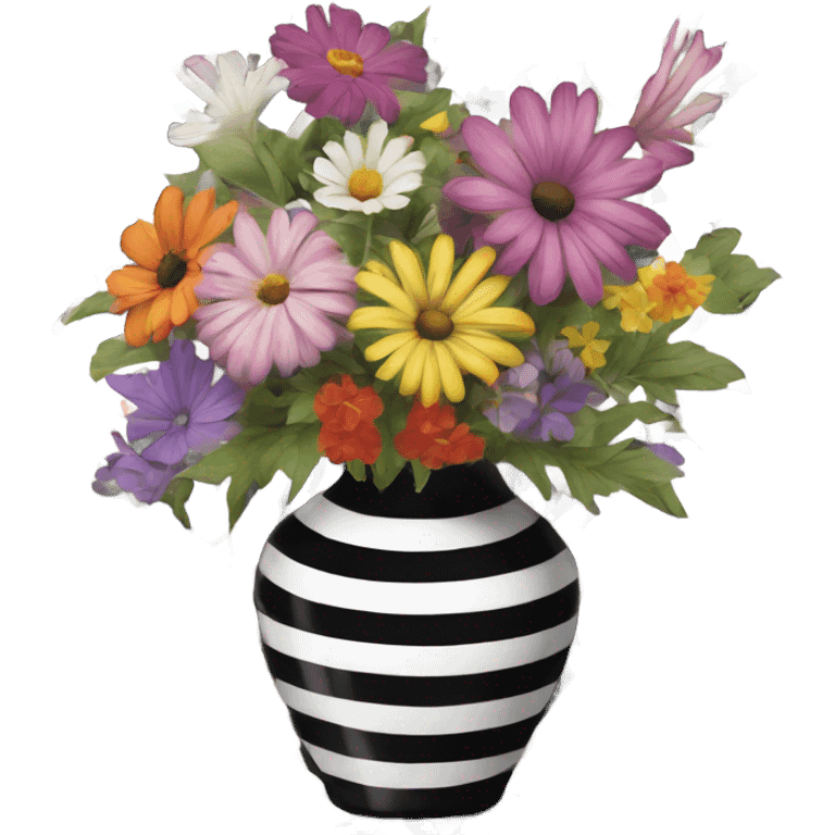 Colorful Flowers in black and white striped vase emoji