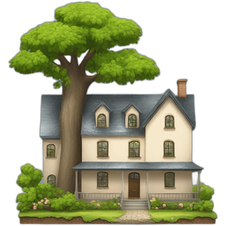 Country house with tree emoji