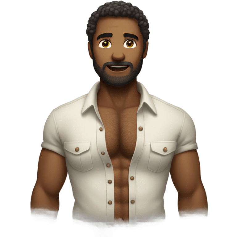 Man show hairy chest out of shirt.   emoji