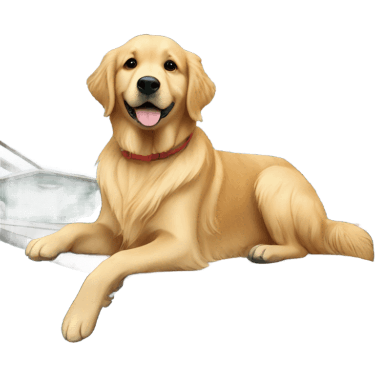 Golden retriever on boat emoji