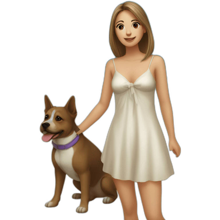 femme en sous robe a la plage avec un chien emoji