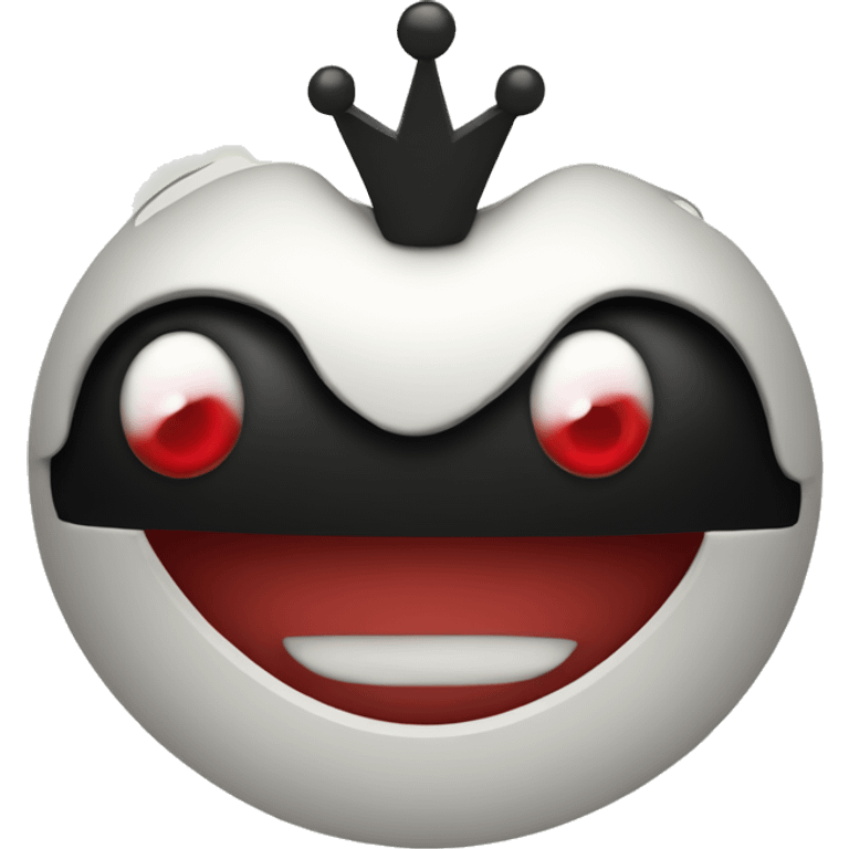 Black smiley face with red eyes and crown emoji