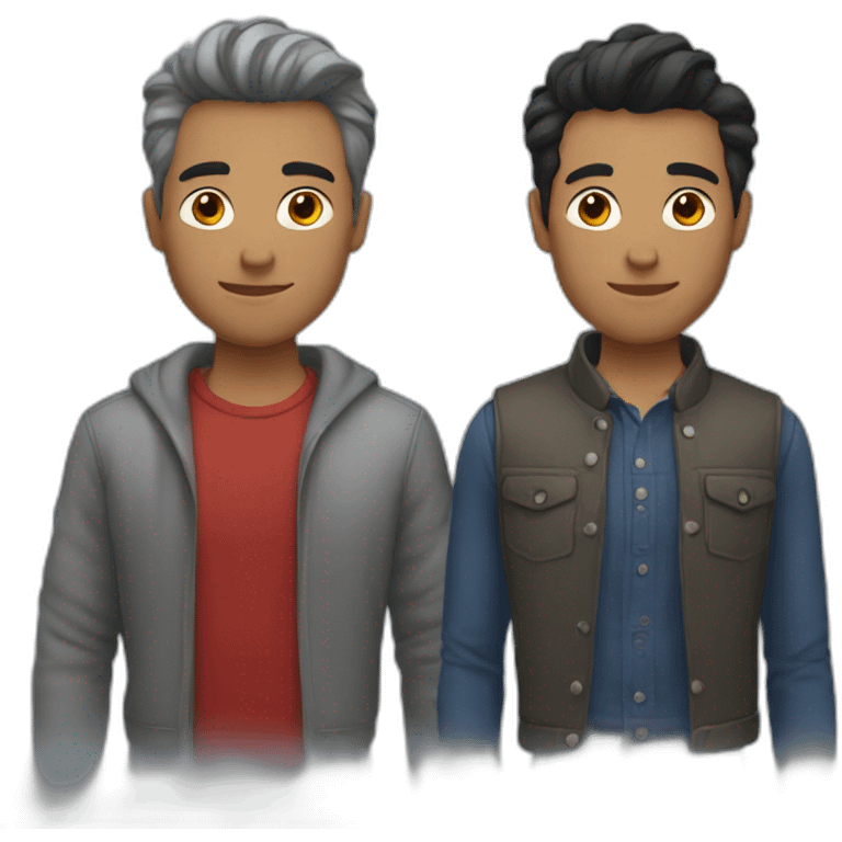 Gay men couple. Grey dark hair. Red hair. emoji