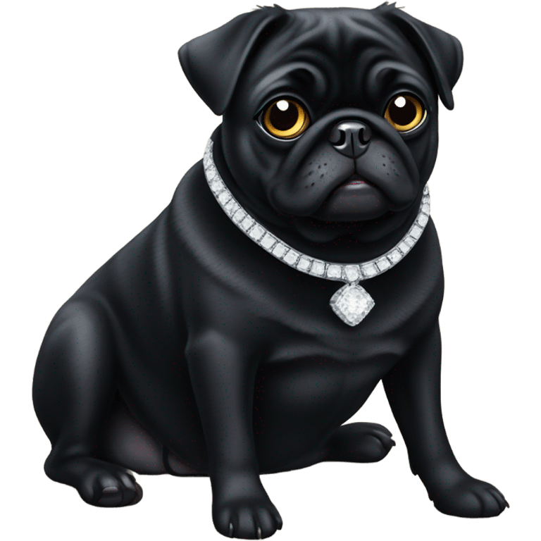 Sitting Black pug with rhinestone collar  emoji