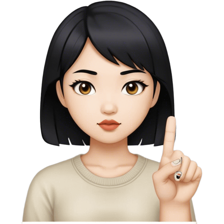 Short side-parted black hair Asian girl showing middle finger emoji