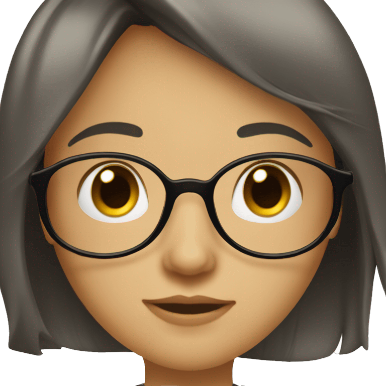 girl with long dark hair with bangs and hazel eyes and glasses emoji