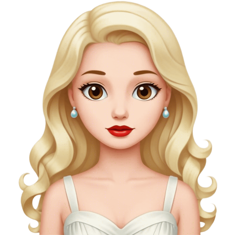 Beautiful woman in 1950’s woman fashion look, white dress, long hair emoji