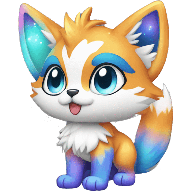 a colorful shiny sparkle-furry fur-sona kemono-style-chibi-style cat-fox-Fakémon-hybrid full body emoji