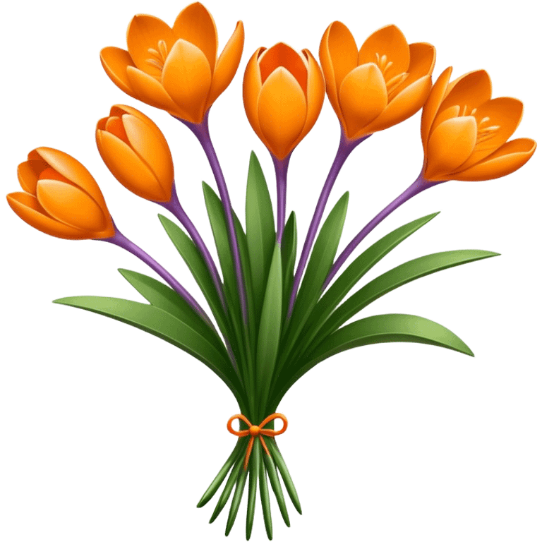 luxuriant, bouquet Crocus Orange, stem, leaf emoji