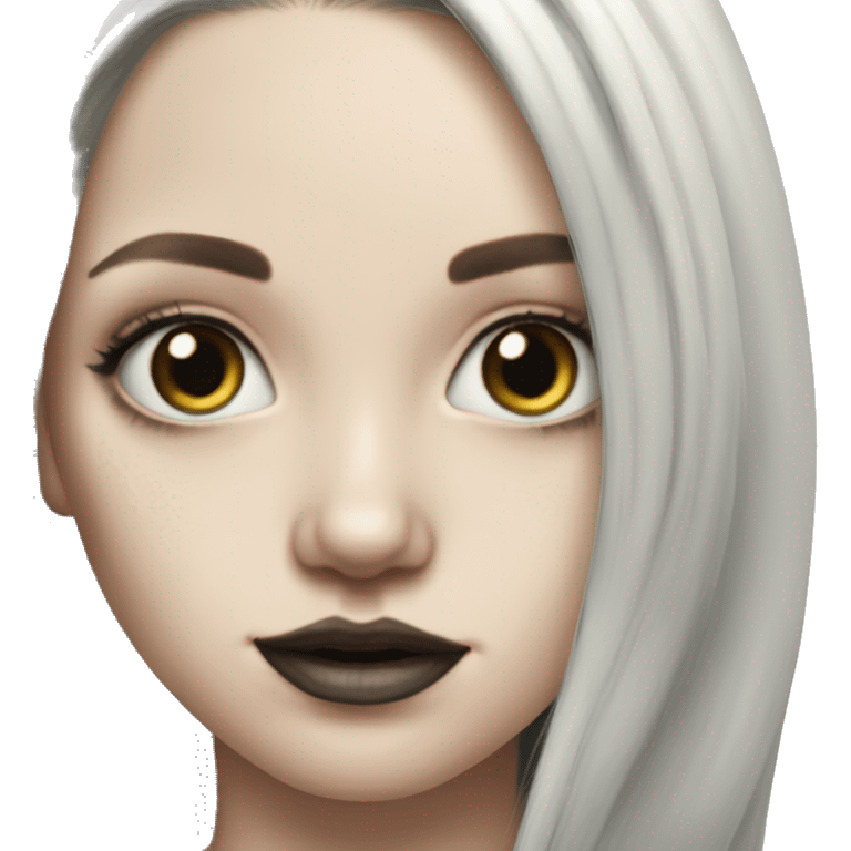 Hyperrealistic Pale girl with long black hair tattoos emoji