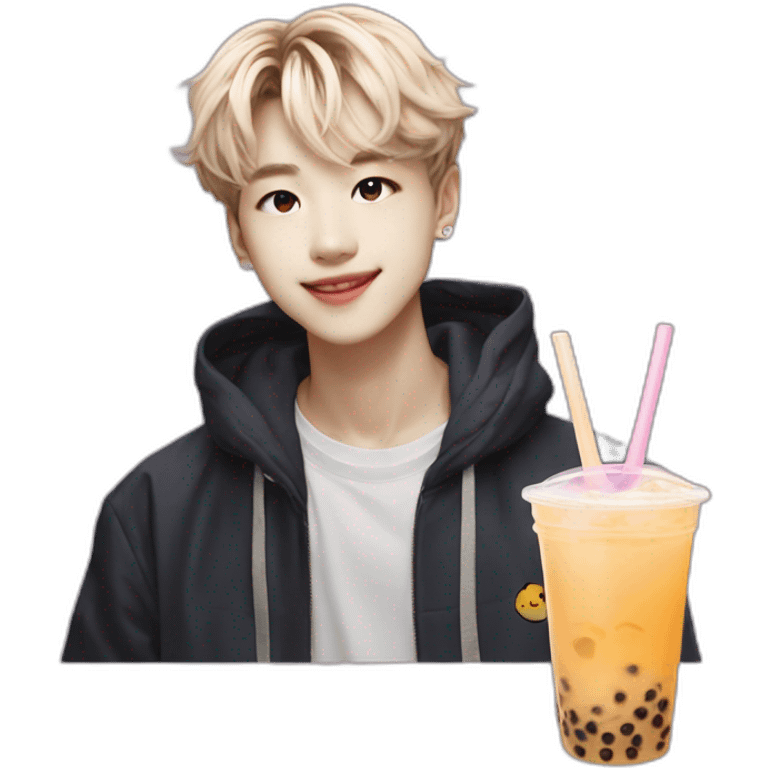 Felix de straykids qui boit un bubble tea  emoji