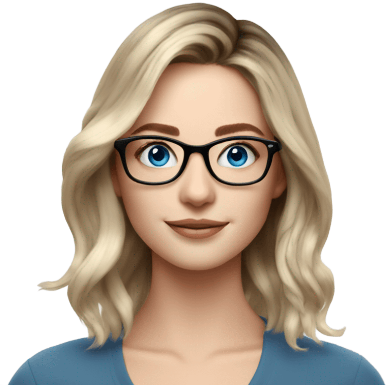 Shoulder length Balayage pale model lady with glasses and blue eyes happy  emoji