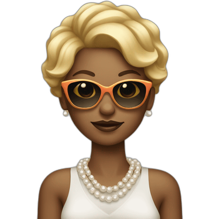 colored woman with blonde short hair and sun glasses with a pearl necklace on emoji