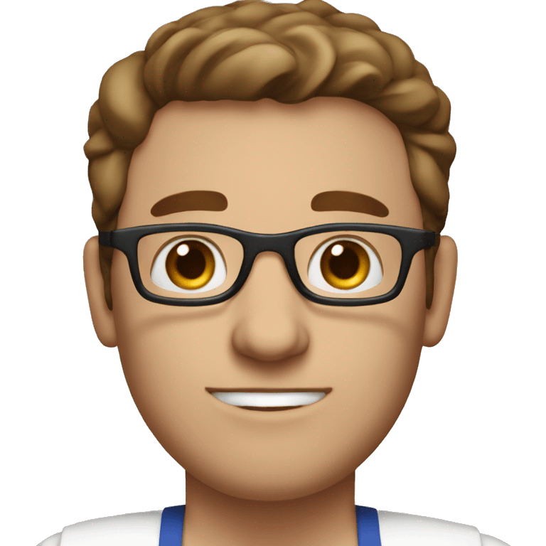 White person with huge eyeglasses, brown hair, blue eyes, wearing an apron  emoji