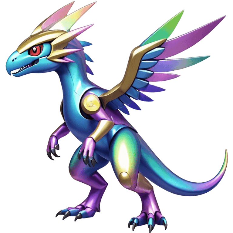 Shiny Futuristic Celestial Iridescent Fakemon-Pokemon-Digimon-Spectrobes-Raptor-fusion, full body emoji