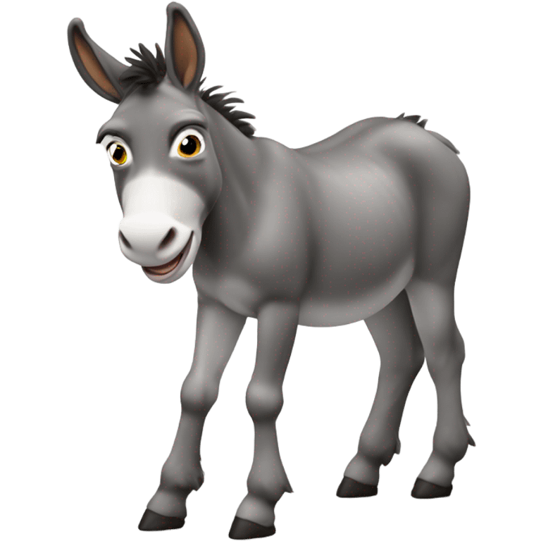 Full body miniature donkey with a happy face smiling with its head turned no white stripe emoji