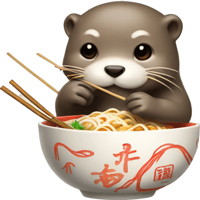 Lovely Otter eating Ramen with chopsticks emoji