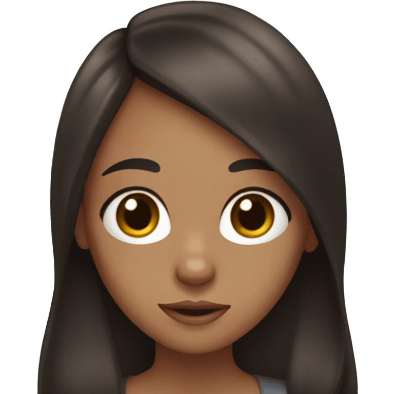 Girl with long brown hair and brown eyes and a black lab emoji